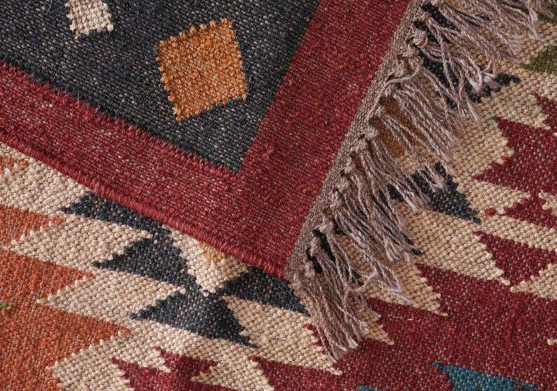 Handmade Wool Jute Area Rug, Boho Tribal Rug, Geometric Persian Style ...