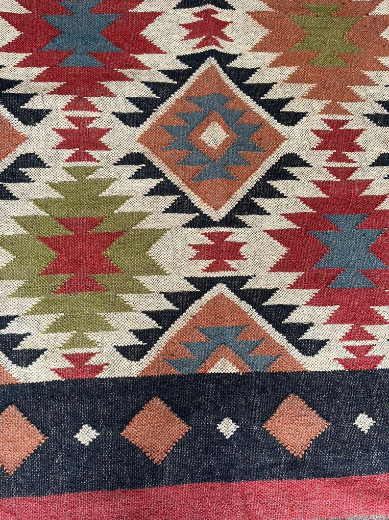 Handmade Wool Jute Area Rug, Boho Tribal Rug, Geometric Persian Style ...