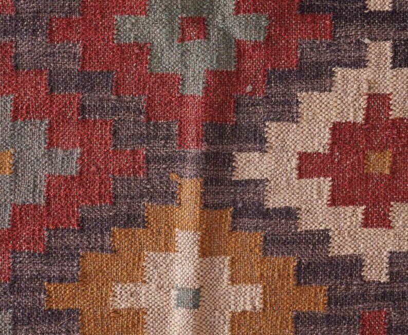 Rustic Rug Pattern Handmade Wool Jute Area Rug, Boho Tribal Rug, Geometric Persian Style ...