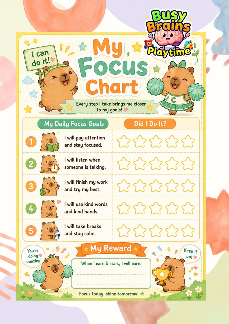 ADHD Reward Chart for Kids | Capybara Star Behavior Chart Printable ...