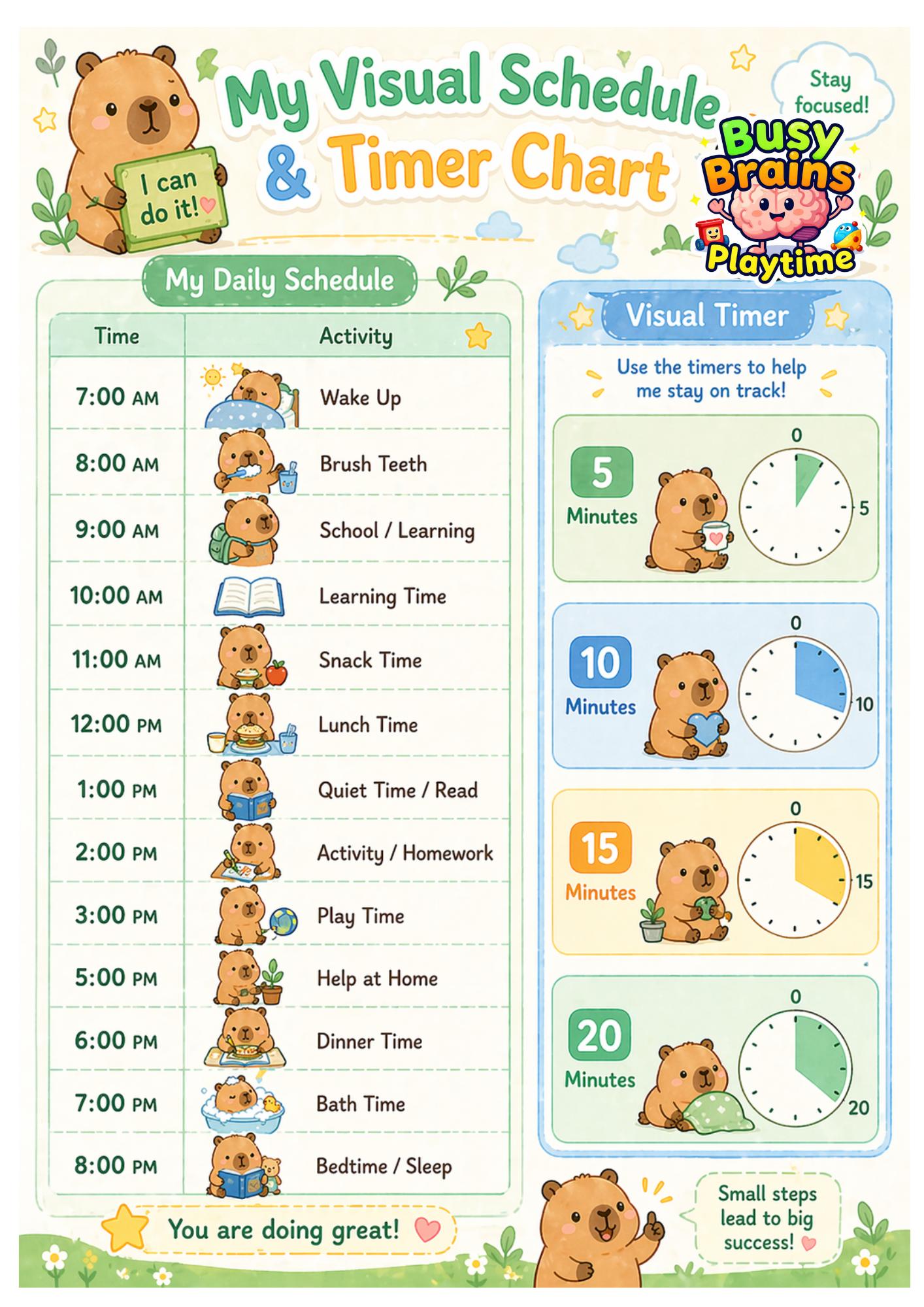 ADHD Visual Timer & Daily Schedule Chart: Capybara Theme (PDF Download ...