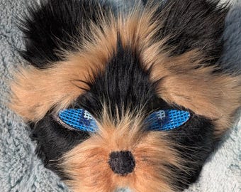 Máscara de cachorro Therian, máscara de animal em pele sintética marrom e preta.
