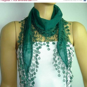 St Patricks Scarf EMERALD Green Scarf with lace fringe edge mothers day scarf image 5
