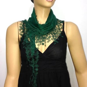 St Patricks Scarf EMERALD Green Scarf with lace fringe edge mothers day scarf image 2