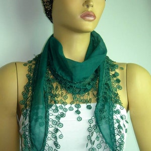 St Patricks Scarf EMERALD Green Scarf with lace fringe edge mothers day scarf image 4
