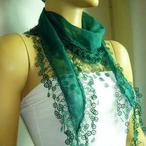 St Patricks Scarf EMERALD Green Scarf with lace fringe edge mothers day scarf image 3