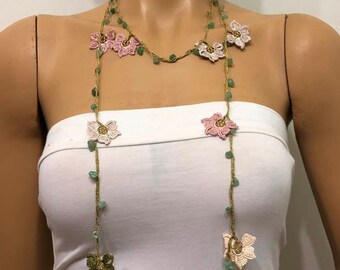 Dusty Pink, Cream, Green and Lilac with Jade Stones