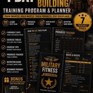 4 Day Muscle Building Workout Plan, Gym Training Program Printable, Beginner Split Routine, Progress Tracker, Fitness Planner PDF