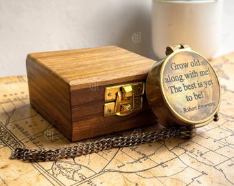 Bussola in ottone personalizzata, bussola tascabile vintage con incisione personalizzata, regalo ricordo per anniversario, stile antico