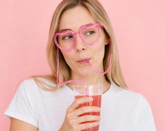 Straw,Cute Glasses Drinking Straw | Novelty Eyeglass Shaped Curly Straw, Fun Party Favor, Kawaii Drink Accessory, Birthday Gift for Girls
