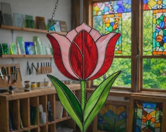 Mönster för solfångare av tulpaner i målat glas, nybörjarvänligt (PDF-nedladdning)