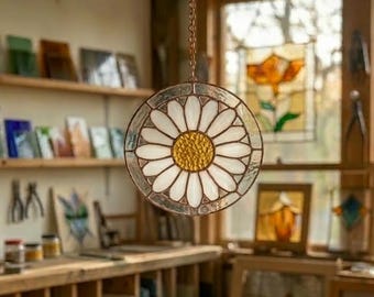 Mönster för solfångare av prästkragar i målat glas, nybörjarvänligt (PDF-nedladdning), mönster för blommigt målat glas