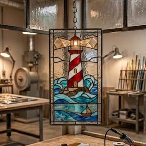 Stained Glass Lighthouse Suncatcher Pattern, Beginner Friendly (PDF Download)
