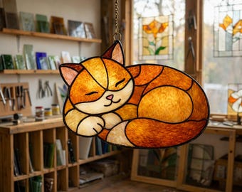 Mönster för solfångare av katt i målat glas, nybörjarvänligt (PDF-nedladdning), kattmönster för målat glas