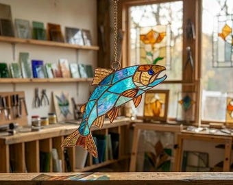 Mönster för solfångare av fisk i målat glas, nybörjarvänlig (PDF-nedladdning), fisk i målat glas