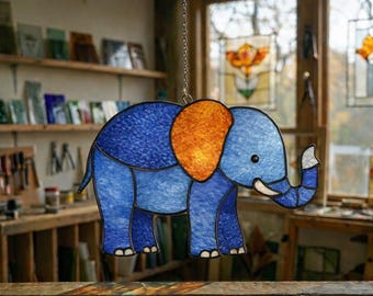 Mönster för solfångare av elefant i målat glas, nybörjarvänligt (PDF-nedladdning), djur i målat glas