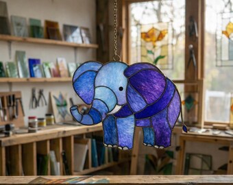 Mönster för solfångare i elefantmotiv i målat glas, nybörjarvänligt (PDF-nedladdning),