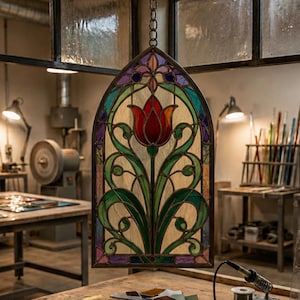Stained Glass Arch and Rose Pattern, Rose Suncatcher, Beginner Friendly (PDF Download)