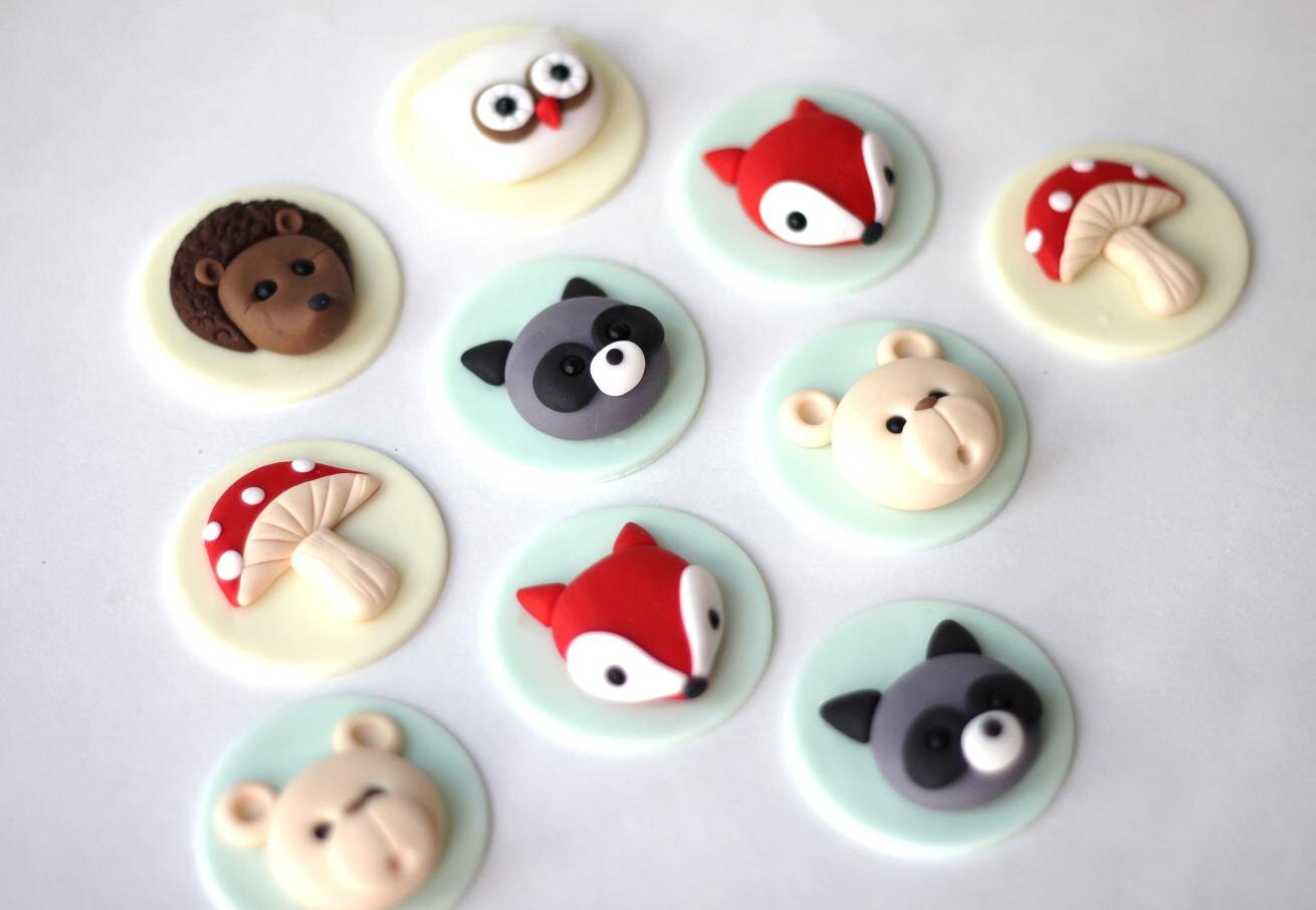 Woodlands fondant cupcake topper set. Forest cupcake topper. Etsy