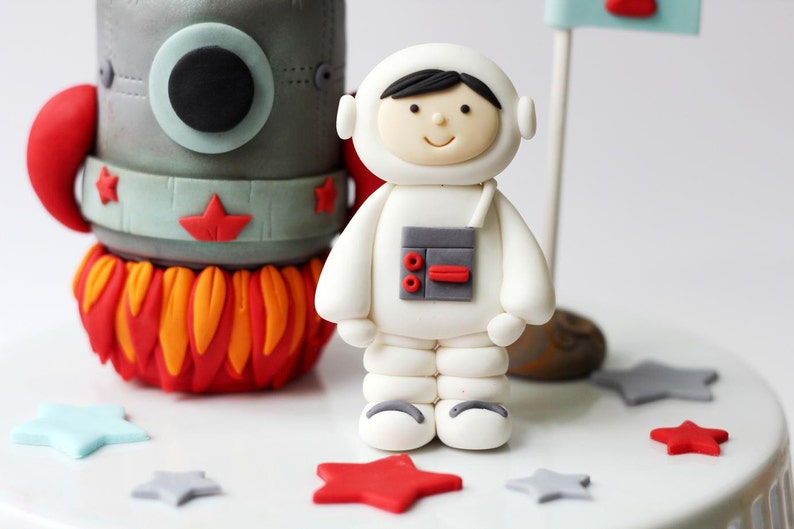 Fondant Rocket Ship and Astronaut Cake Topper Set Fondant Etsy