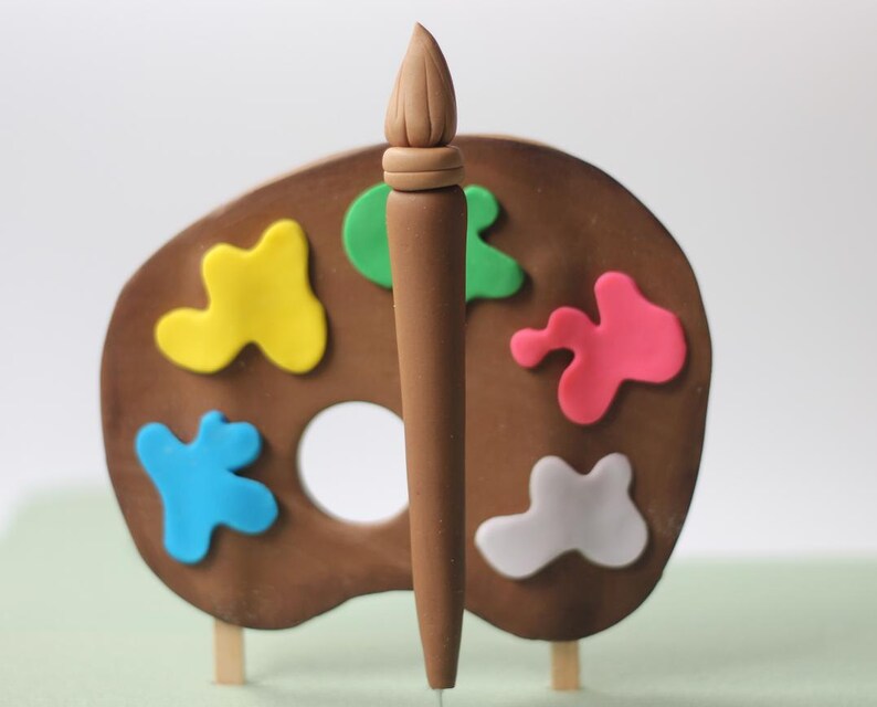Fondant Paint Palette Cake Topper Set Painting Cake Topper Etsy
