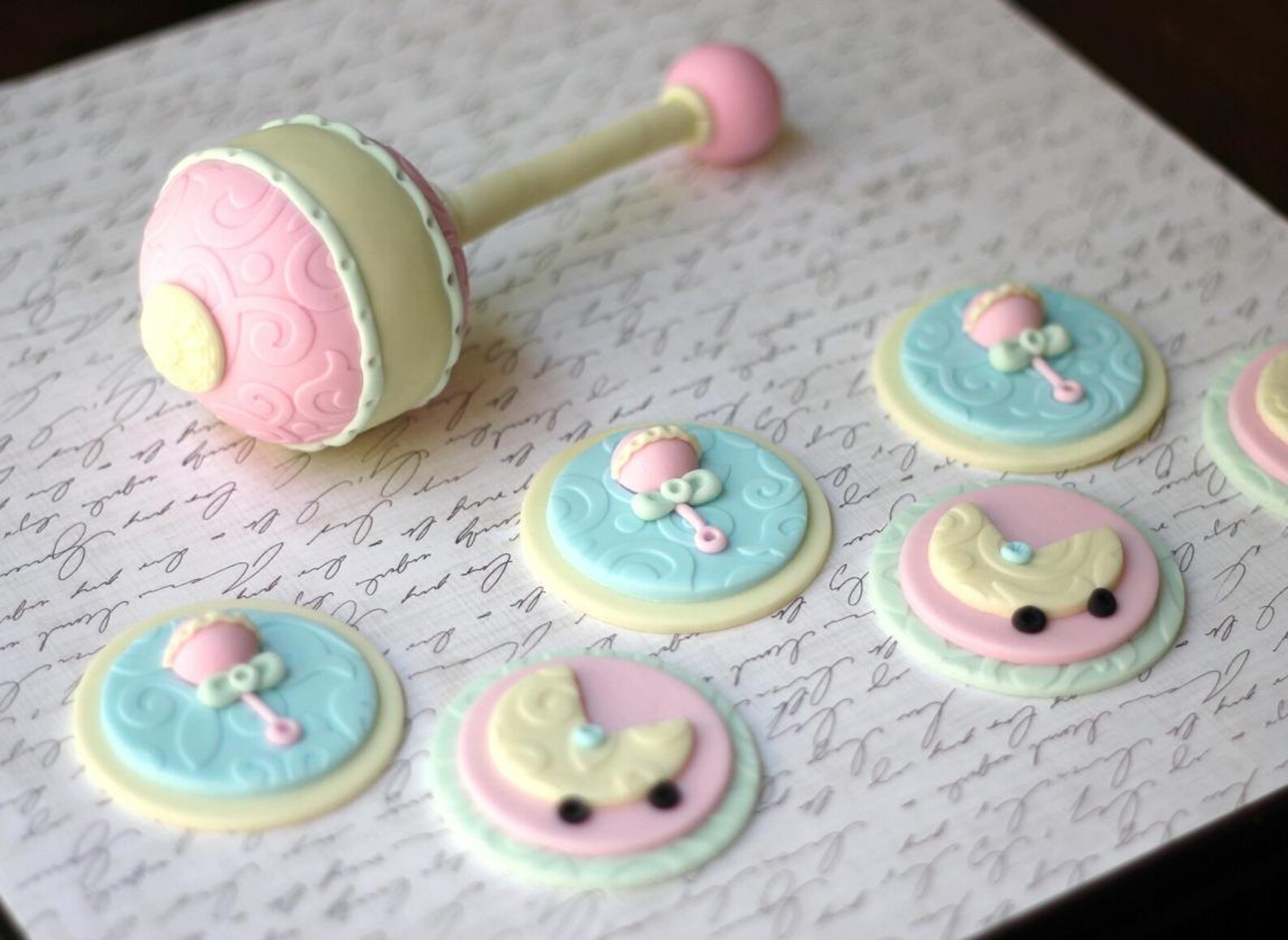 Fondant Cake Topper Giant Baby Rattle Whimsical Gender Etsy