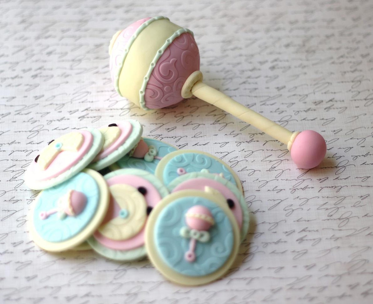 Fondant Cake Topper Giant Baby Rattle Whimsical Gender Etsy