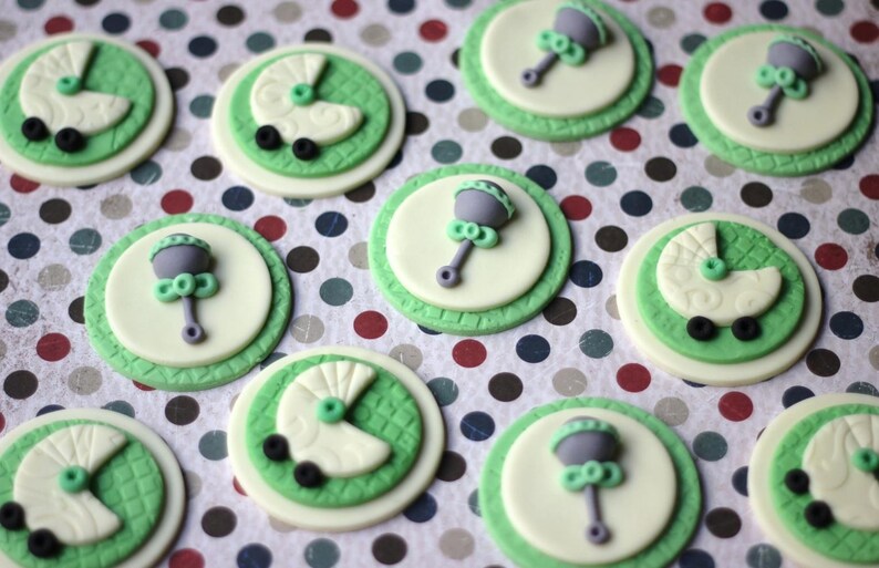 Baby shower fondant topper. Fondant rattle. Baby stroller Etsy