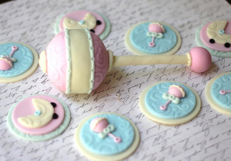 Fondant Cake Topper Giant Baby Rattle Whimsical Gender Etsy