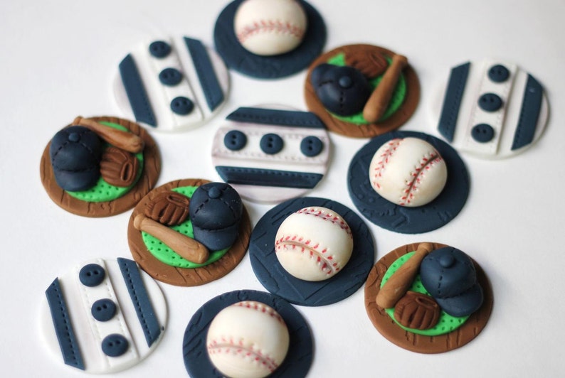 Fondant baseball cupcake toppers. Sports fondant toppers. Etsy