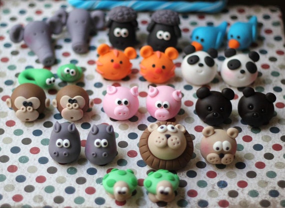 Fondant Cake Topper Set of 3D Fondant Animals Heads Etsy