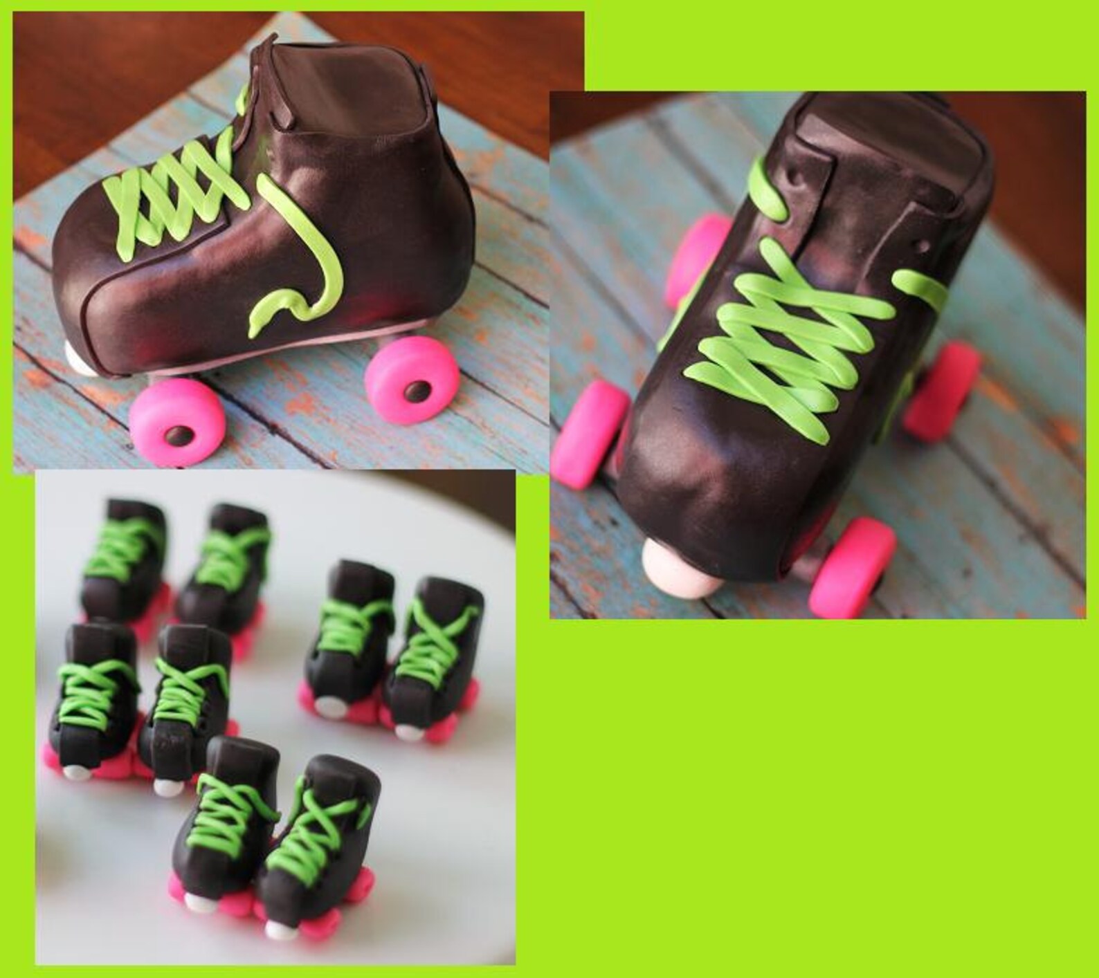 Roller skate and rollerskate fondant cake topper. This cute Etsy