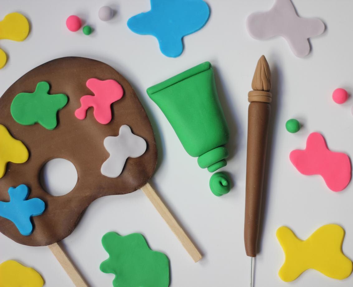 Fondant Paint Palette Cake Topper Set Painting Cake Topper Etsy