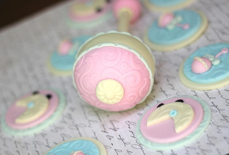 Fondant Cake Topper Giant Baby Rattle Whimsical Gender Etsy