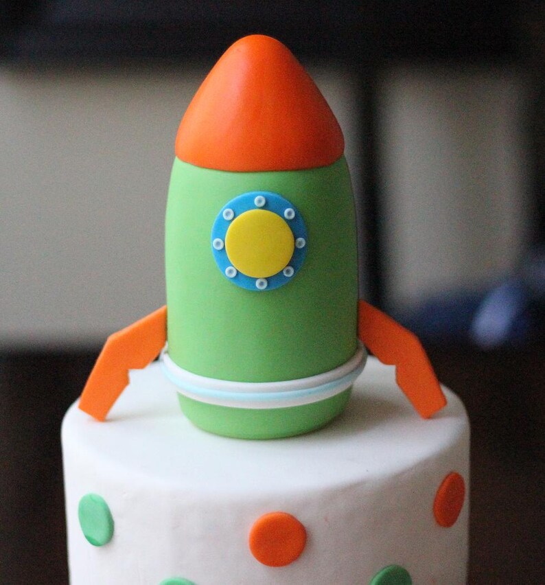 Fondant Cake Topper Whimsical 3D Rocket Ship Cake Topper Fondant Cake Topper Whimsical 3D Rocket Ship Cake Topper