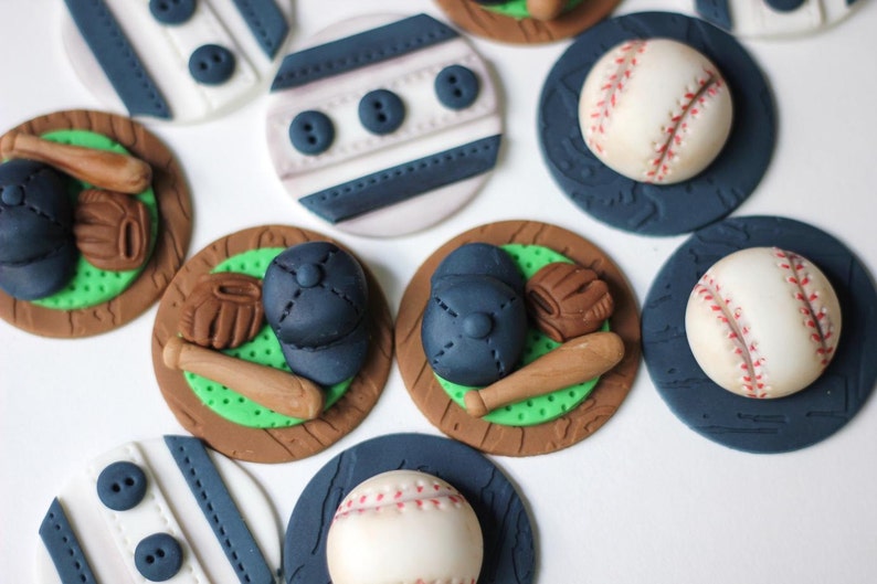 Fondant baseball cupcake toppers. Sports fondant toppers. Etsy