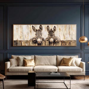 Bu sevimli eşek tablo ile yaşam alanınıza sıcaklık katın. Rustik bir şekilde tasvir edilen bu 2 eşek,mekâna samimi,eğlenceli bir hava verir.