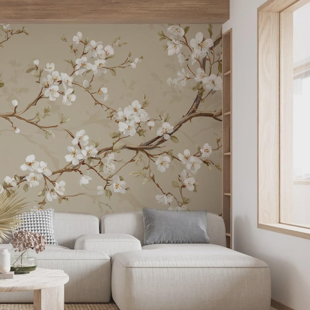 Chinoiserie Cherry Blossom Wallpaper: Peel and Stick Wall Mural - Etsy