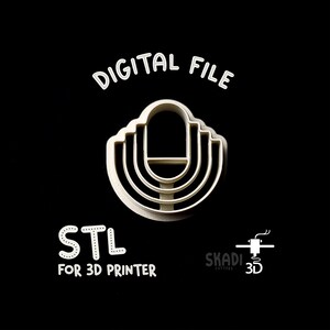 Könnte beinhalten: Ein beigefarbenes, bogenförmiges Objekt, möglicherweise ein Ausstecher, vor schwarzem Hintergrund. Die Wörter "DIGITAL FILE" und "STL FOR 3D PRINTER" sind in Weiß, zusammen mit einem Logo. Das Design zeigt eine Reihe von gebogenen Linien.