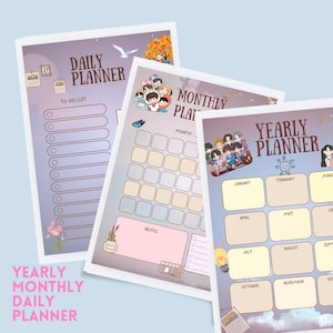 Agenda digital de BTS Kpop sin fecha, diario de fandom morado para iPad, agenda semanal y mensual de anime en tonos pastel, cuaderno GoodNotes, ArmyPDF