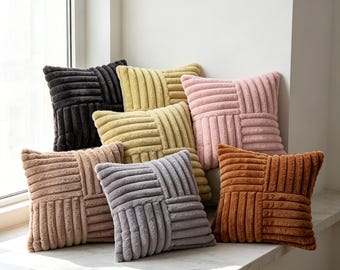 Faux Rabbit Fur Cushion Cover Solid Color Plush Pillow Case Modern Ins Style Sofa Throw Pillow Home Decor Cross-border