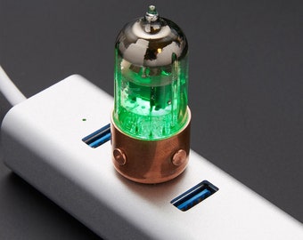 Pentode 8/16/32/64/128GB GREEN radio vacuum  tube USB flash drive with stand. Steampunk/Industrial Art !!!