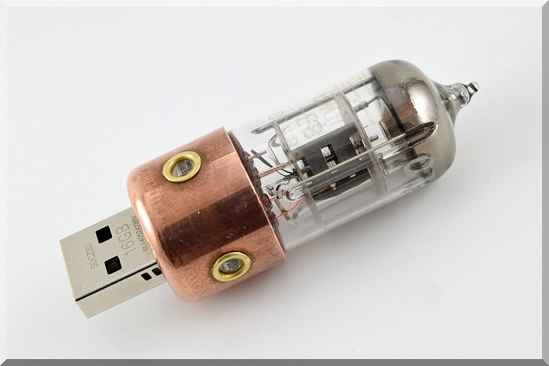 8/16/32/64/128GB Red Porthole Pentode radio vacuum tube usb flash drive. Steampunk/Industrial style image 5