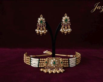 Mori polki jodhpuri necklace with matching Earrings