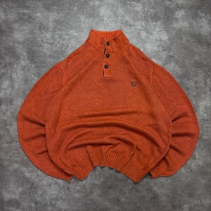 Vintage Chaps Ralph Lauren Pullover L Orange 100% Baumwolle Button Neck Strickpullover Preppy Oversized Knit