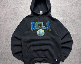 Vintage Russell Athletic UCLA Hoodie Grey Blue Yellow | Y2K College Sweatshirt | Retro University Pullover | USA Campus Streetwear | Size M