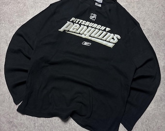 Vintage 90s Reebok Pittsburgh Penguins Sweatshirt L Black NHL Hockey Pullover USA Sports Crewneck