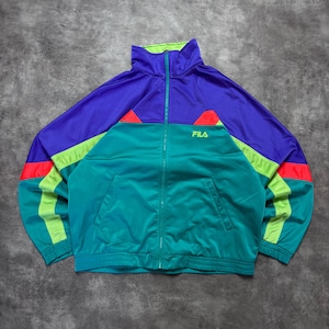 Vintage 90s Fila Colorblock Track Jacket Size XXL | Purple Teal Neon Green Shell Suit | Retro Oversized Sportswear