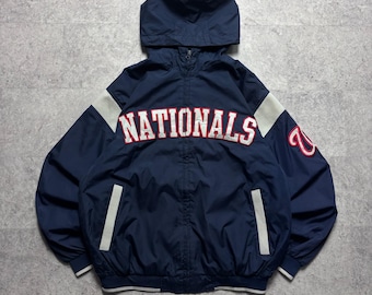 Vintage Washington Nationals Windbreaker Jacket Navy White Red | Y2K MLB Baseball Jacket | G-III Sports Carl Banks Hoodie | Size M