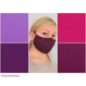 Máscara facial com arame nasal, máscara facial de algodão unissex, máscara facial lavável reutilizável respirável para homens e mulheres adolescentes, máscara facial roxa rasberry preta